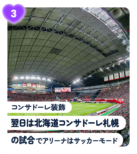 コンサドーレ装飾 翌日は北海道コンサドーレ札幌の試合でアリーナはサッカーモード